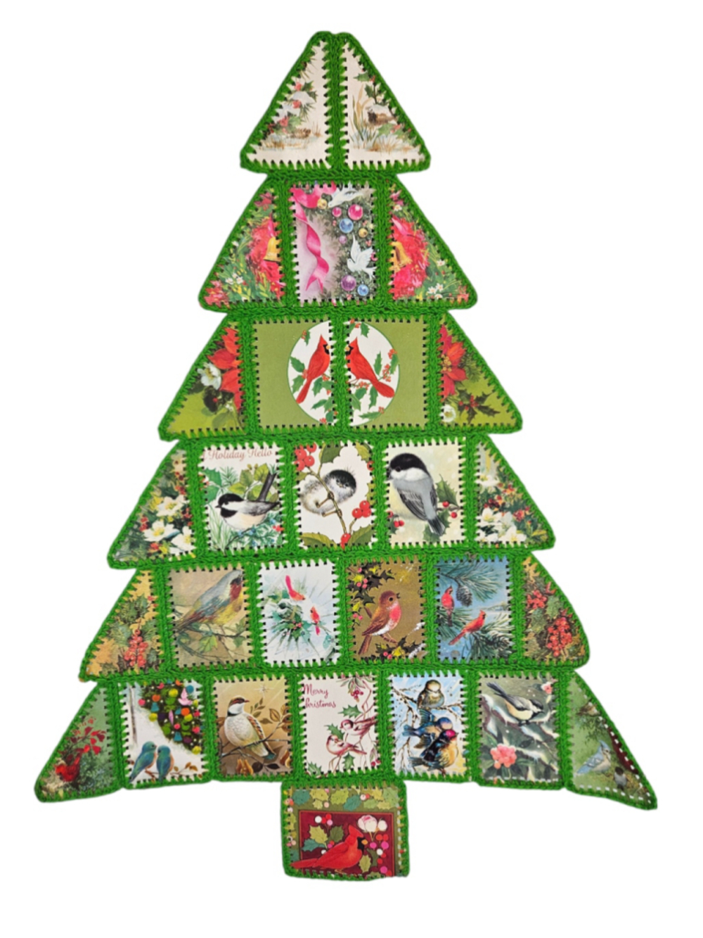 Vintage Handmade Crocheted Christmas Card Tree Holiday Wall Hanging